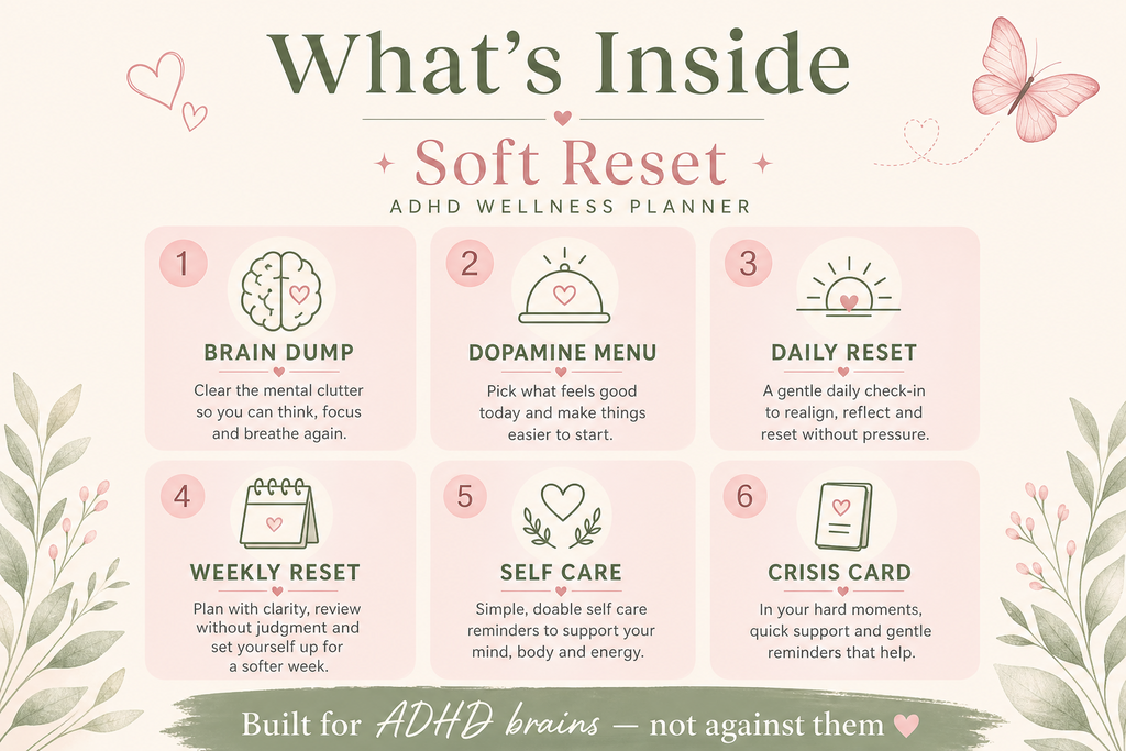 Soft Reset ADHD Planner — Fillable PDF | Neurodivergent Wellness Planner for Women