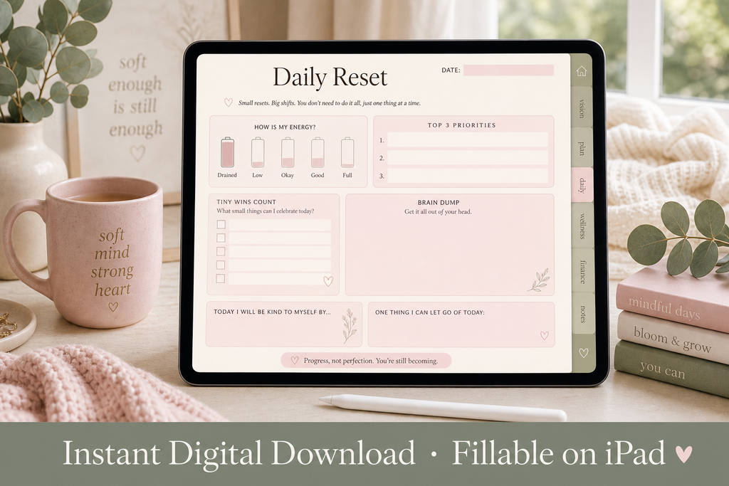 Soft Reset ADHD Planner — Fillable PDF | Neurodivergent Wellness Planner for Women